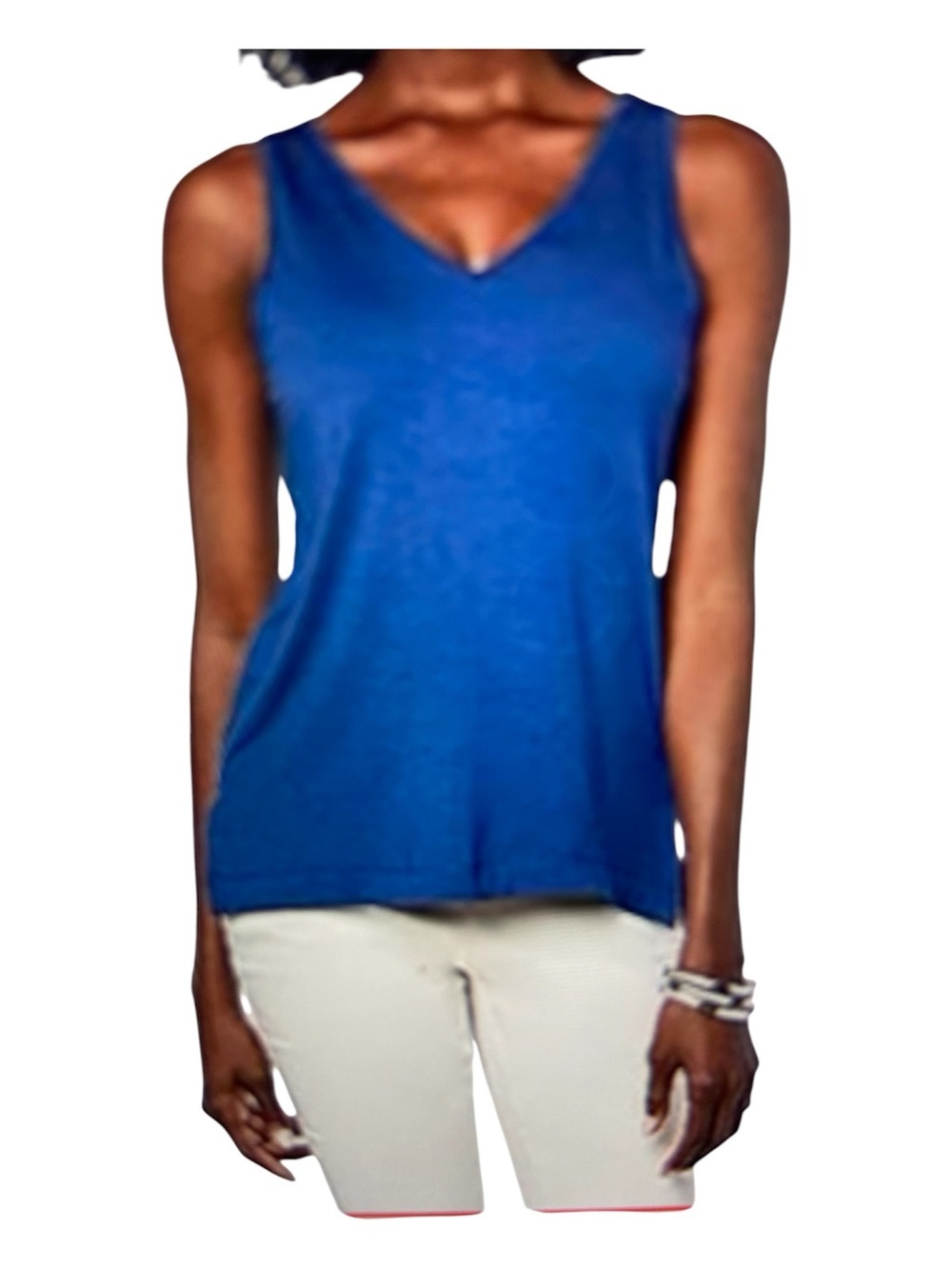 MarlaWynne V Neck Sleeveless Tank Top Stretch Indigo Blue Size M New Minimalist
